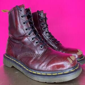 Dr. Martens Cherry Red Vegan Leather Lace-Up Boots US 6